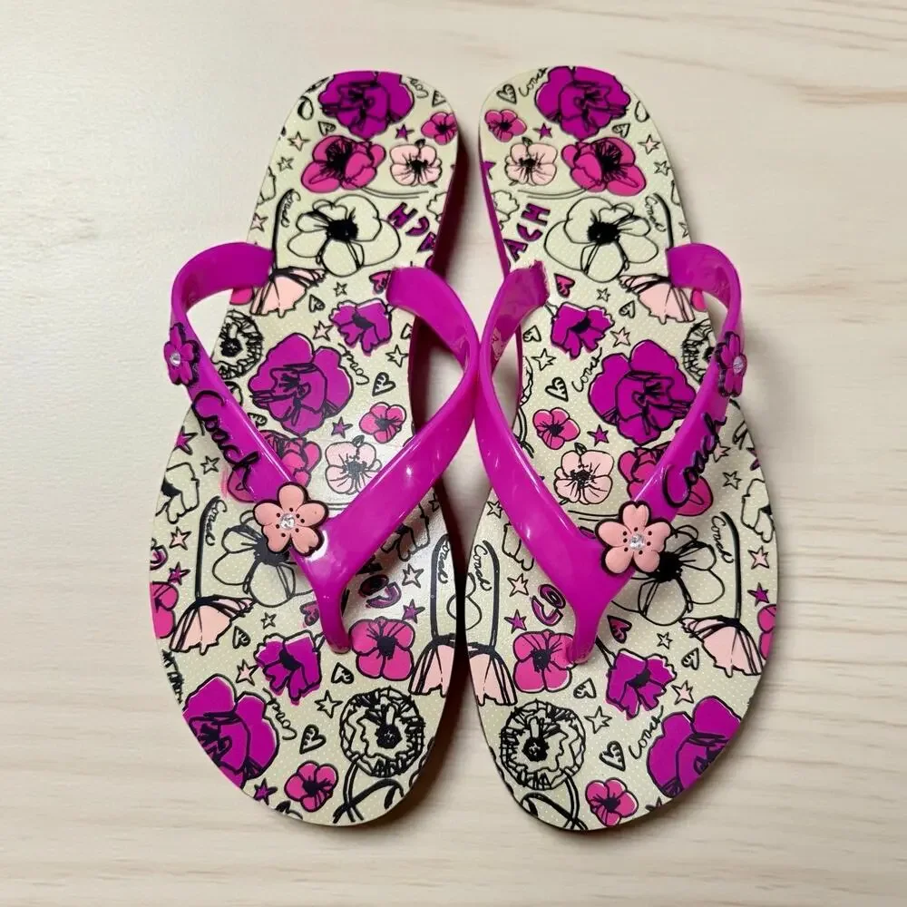 Y2K Coach Q1516 Camela Poppy Floral Thong Sandal Size 6B